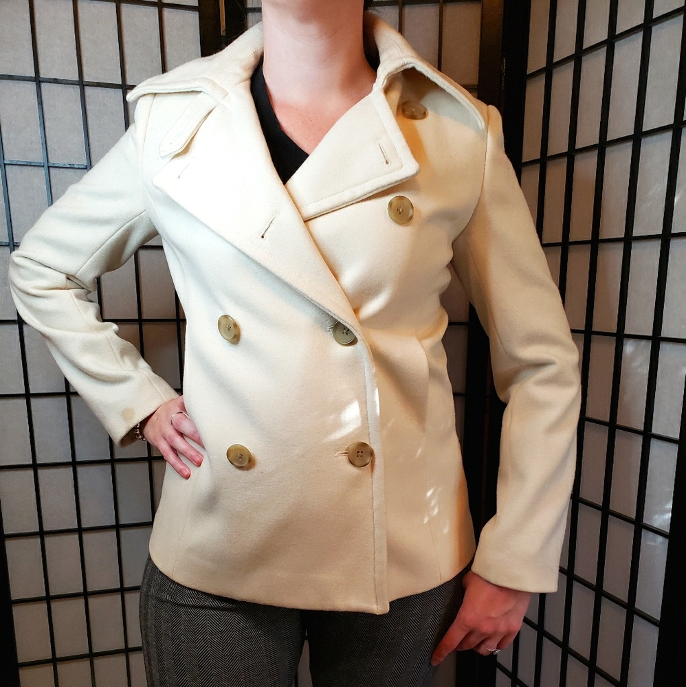 J. Crew cream colored wool pea coat size small - Picture 2 of 16